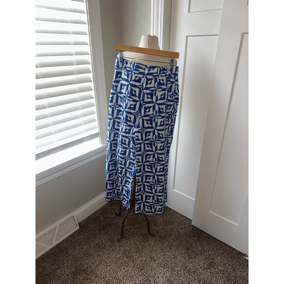 Free People Menorca Blue & White Multi Print High Rise Wide Leg 100% Cotton - Picture 3 of 6